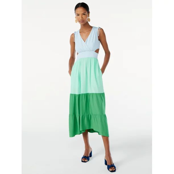 Scoop Women's Sleeveless Color Block Maxi Dress with Side Cutouts - Walmart.com | Walmart (US)