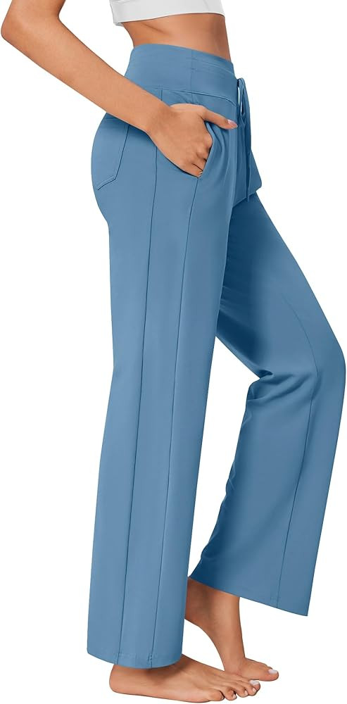 PINSPARK Wide Leg Yoga Pants Women High Waisted Workout Pants UPF 50+ Drawstring Sweatpants with ... | Amazon (US)