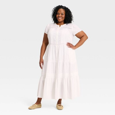 Women's Short Sleeve Lace Maxi Sundress - Universal Thread™ White XXL | Target