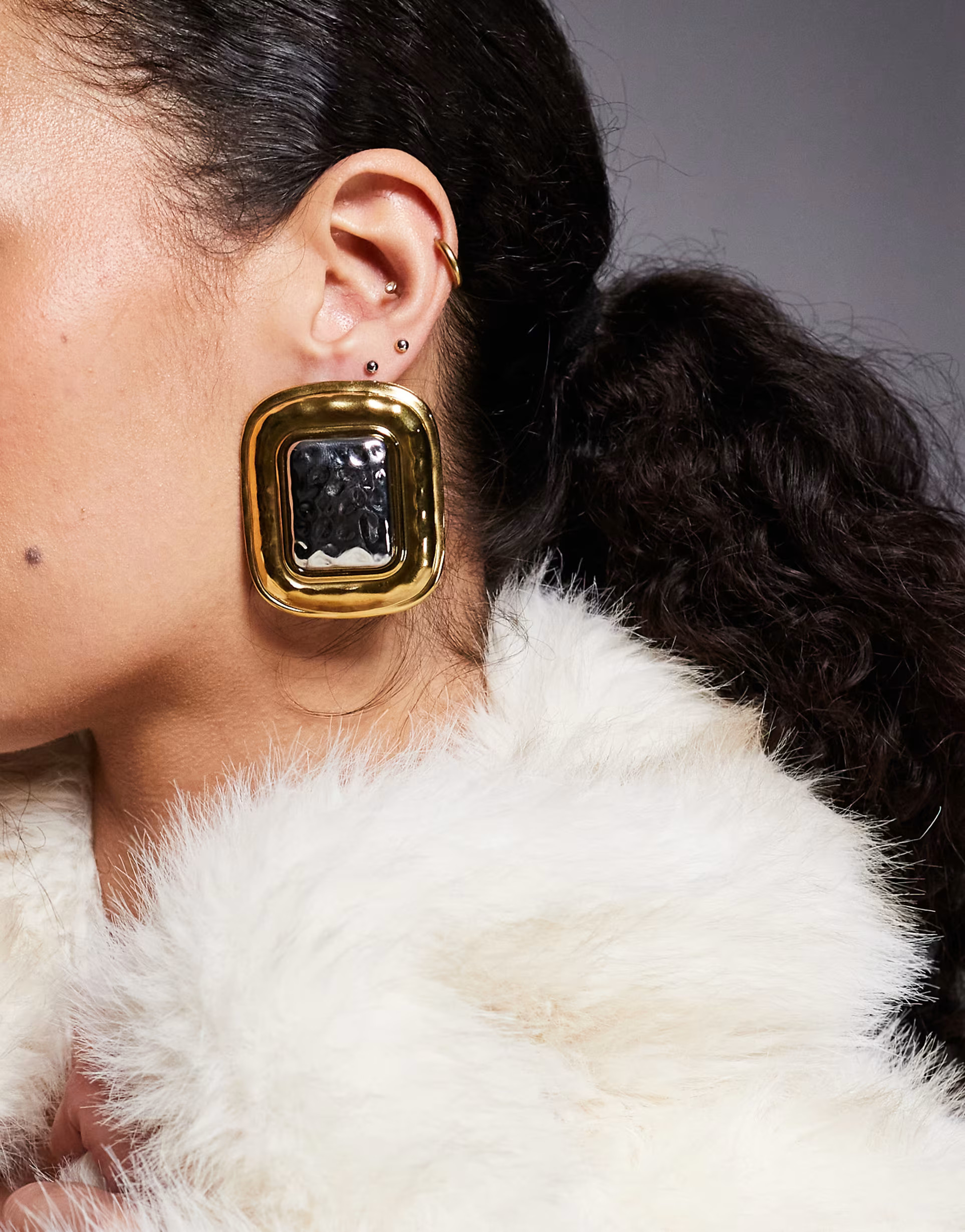 Kaiia Exclusive oversized textured square earrings in gold and silver | ASOS (Global)
