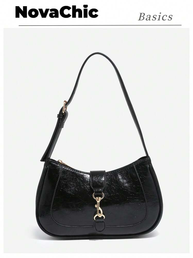 1pc Vintage Minimalist Crescent Moon Shaped Adjustable Strap Handbag, Suitable For Dates, Outings, Gatherings, Compact And Portable | SHEIN