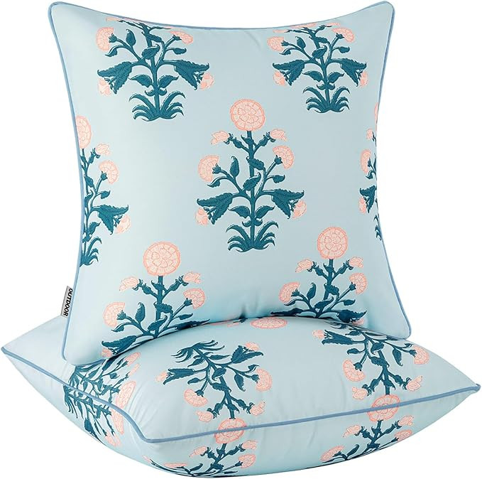 MIULEE Decorative Floral Outdoor Pillow Covers with Inserts Set of 2 18x18,Waterproof Vintage Fad... | Amazon (US)