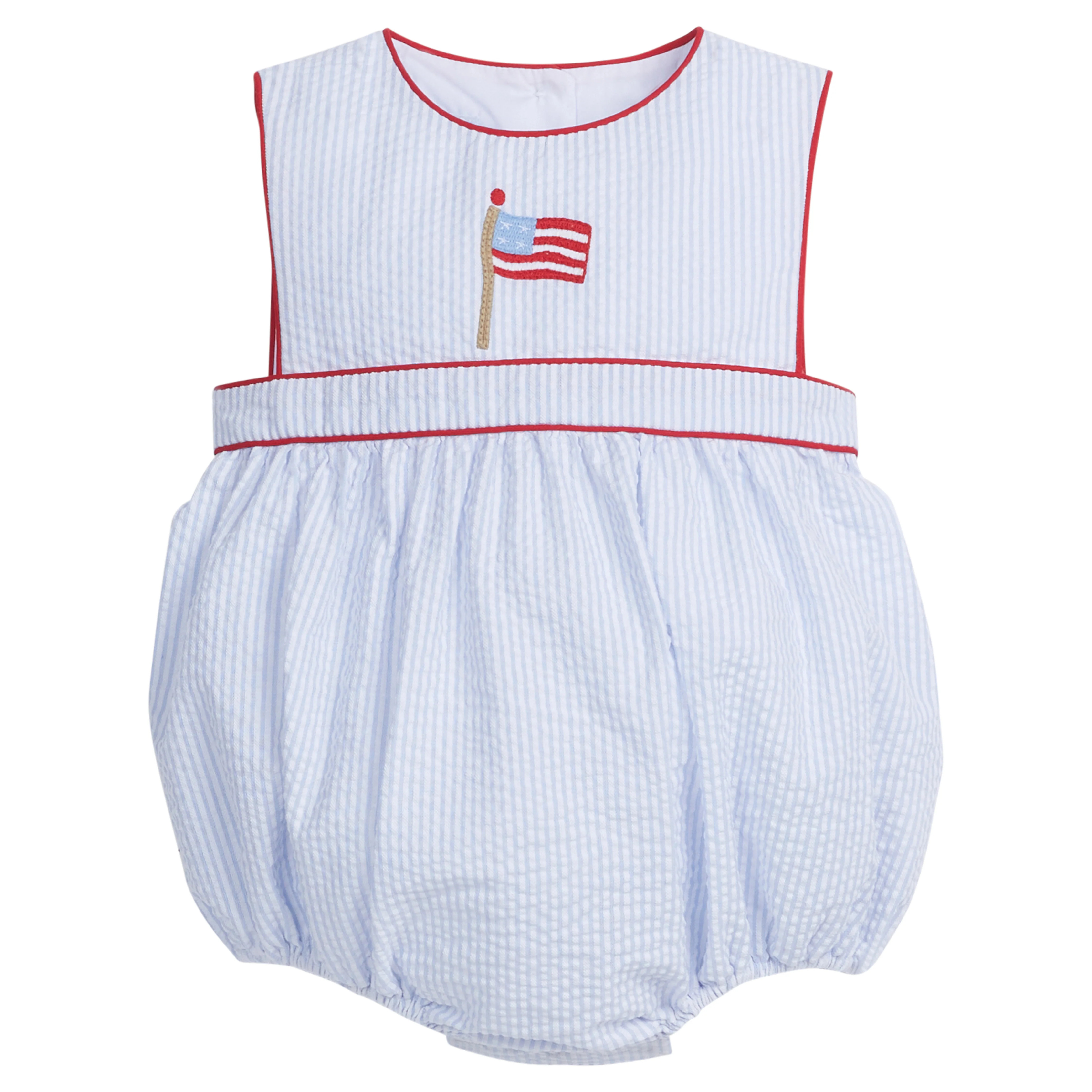 Girls Embroidered Apron Bubble Romper in Blue | Little English | Little English