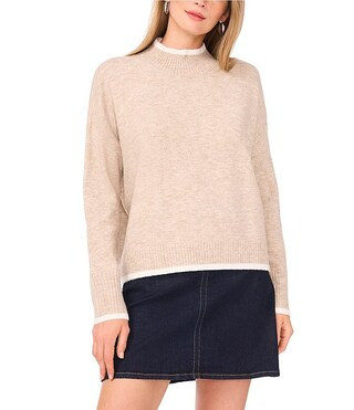 Long Sleeve Mock Neckline Contrast Trim Sweater | Dillard's