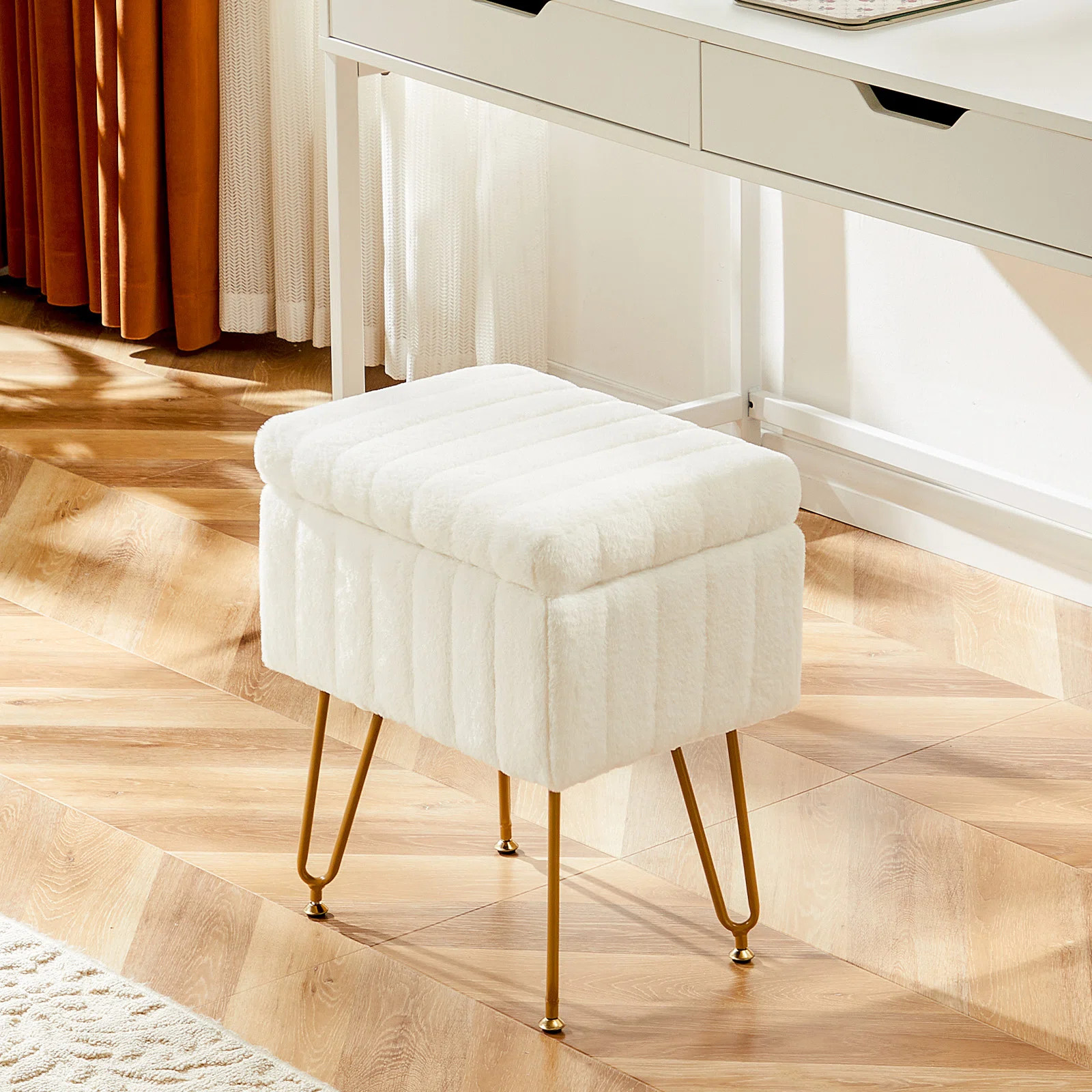 Modern Vanity Stool Chair with 4 Metal Legs and Storage, Multiuse Foot Rest for Makeup Room Bedro... | Wayfair North America