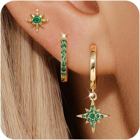 Angelady 14K Gold Plated Earring Sets for Women, Dainty Sun Star Stud Earrings for Multiple Pierc... | Amazon (US)