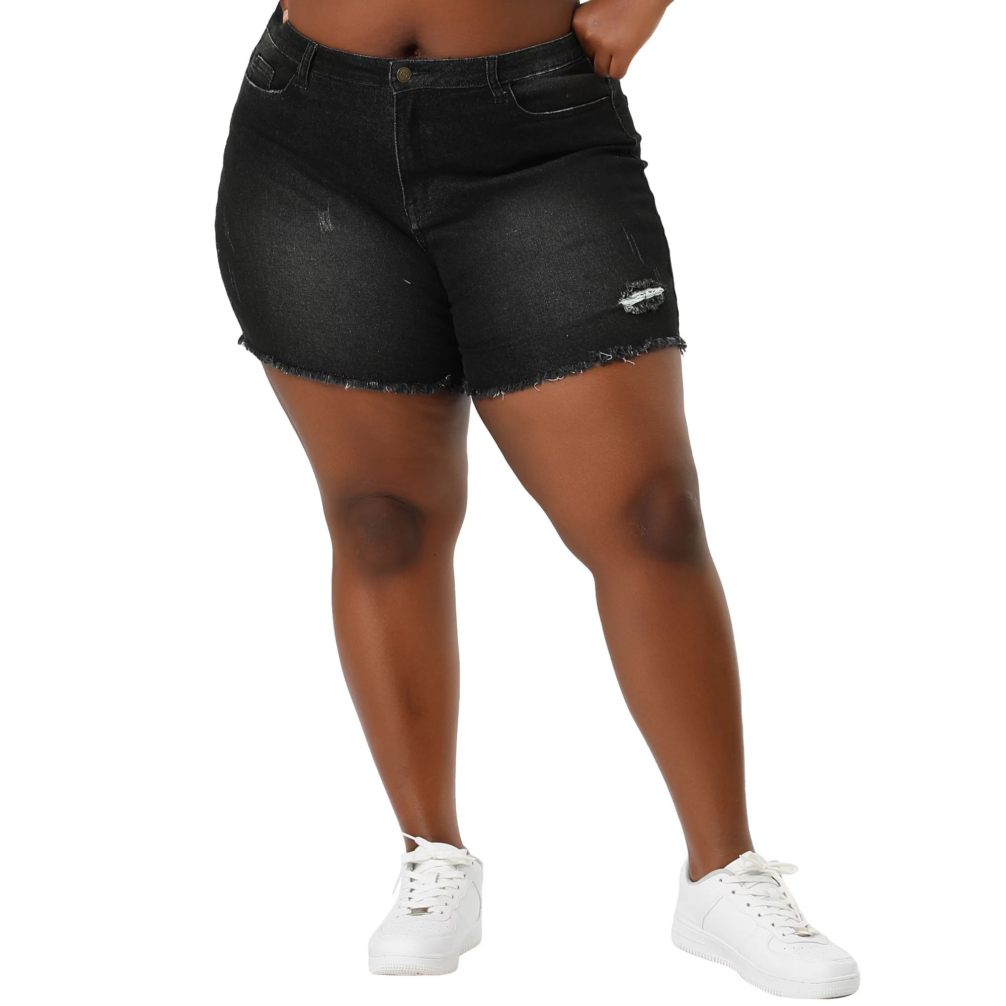 Unique Bargains - Women's Plus Size Summer Denim Shorts Raw Hem Casual Jean Shorts - Walmart.com | Walmart (US)