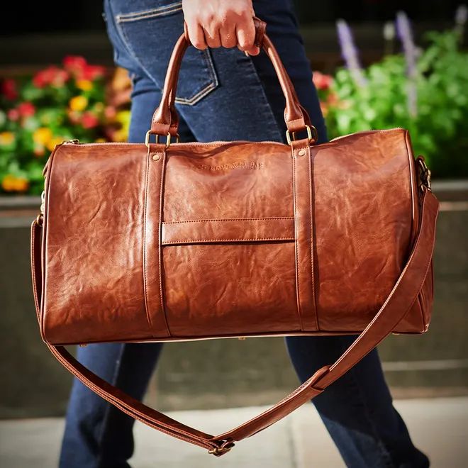 Theodore Mens Duffle Bag, Large Weekend Bag with Suitcase Strap Brown | HomeWetBar.com
