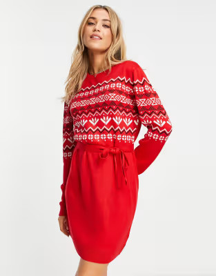 Brave Soul fairisle christmas sweater dress with tie | ASOS (Global)