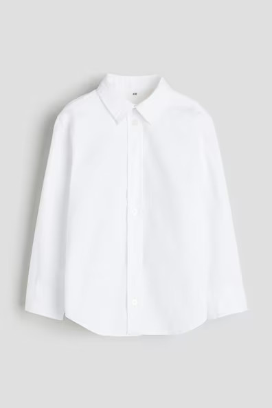 H & M - Long-sleeved Cotton Shirt - White | H&M (US + CA)