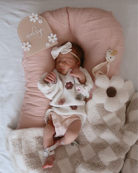 Our sweet girl 💗🌸 Linking what I can from her announcement photo — had a lot of questions on these🥰

Babygirl, newborn, announcement photo, baby announcement, baby name plate, white flowers, snuggle me, baby must-haves 

#LTKFamily #LTKBaby #LTKFindsUnder100