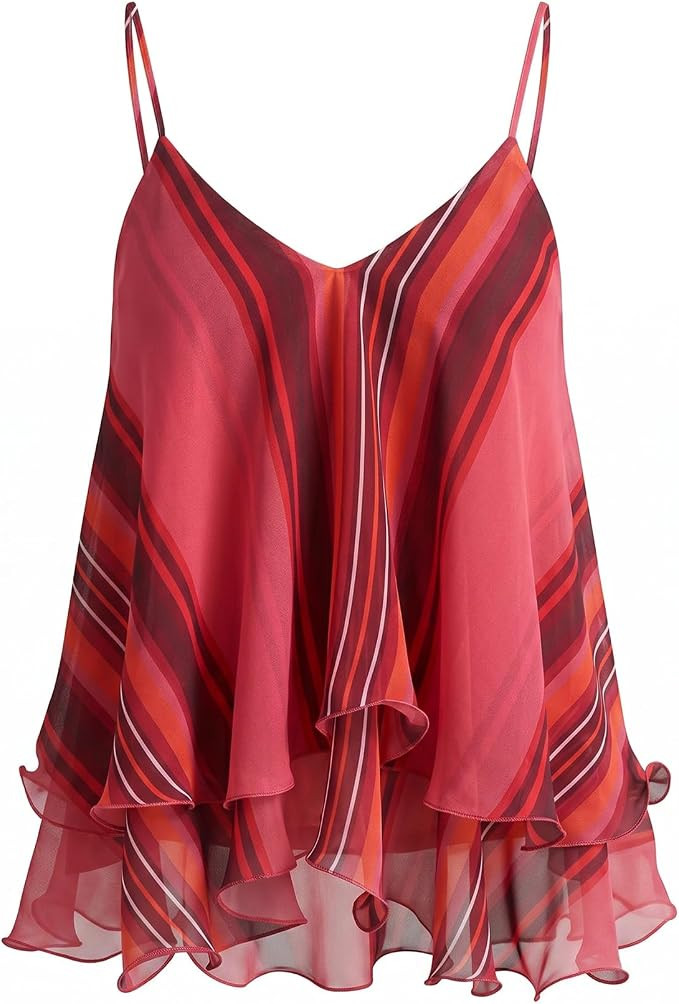 Women Boho Striped Ruffled Cami Tops Ruffled Tank Top Babydoll Tank | Amazon (US)