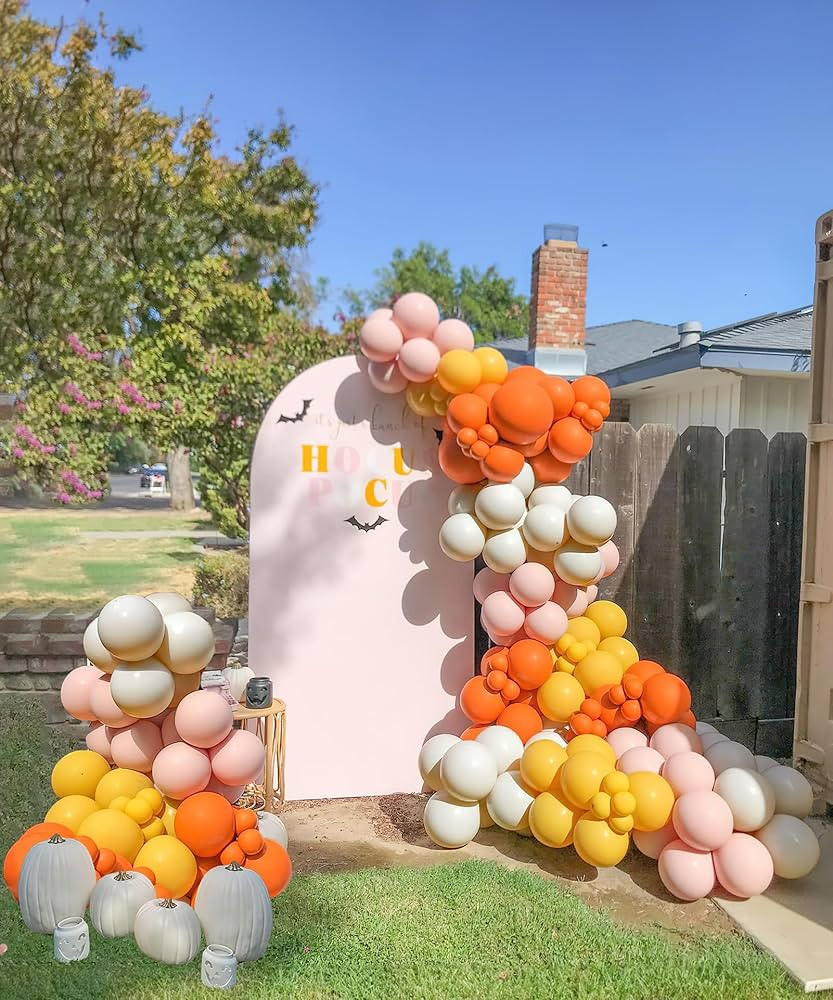 Fall pink and orange Balloon Arch Kit 132 Pcs Pastel Pink Orange lemon Yellow Sand White for autu... | Amazon (US)
