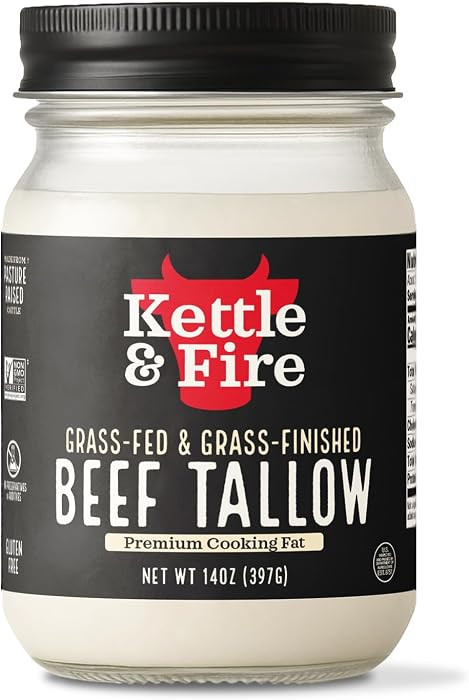 Kettle & Fire Beef Tallow for Cooking | 14oz Glass Jar | Premium Cooking Fat | 100% Grass-Fed & F... | Amazon (US)