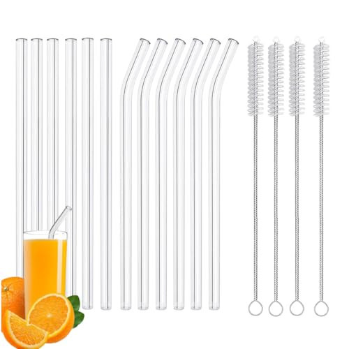 JDILOVEMART16-PCS reusable transparent glass drinking straw, 8.5-inch x10MM, 6 straight and 6 curved tubes, with 4 cleaning brushes, perfect for beer glasses, smoothies, milkshakes, juices, and tea | Amazon (US)