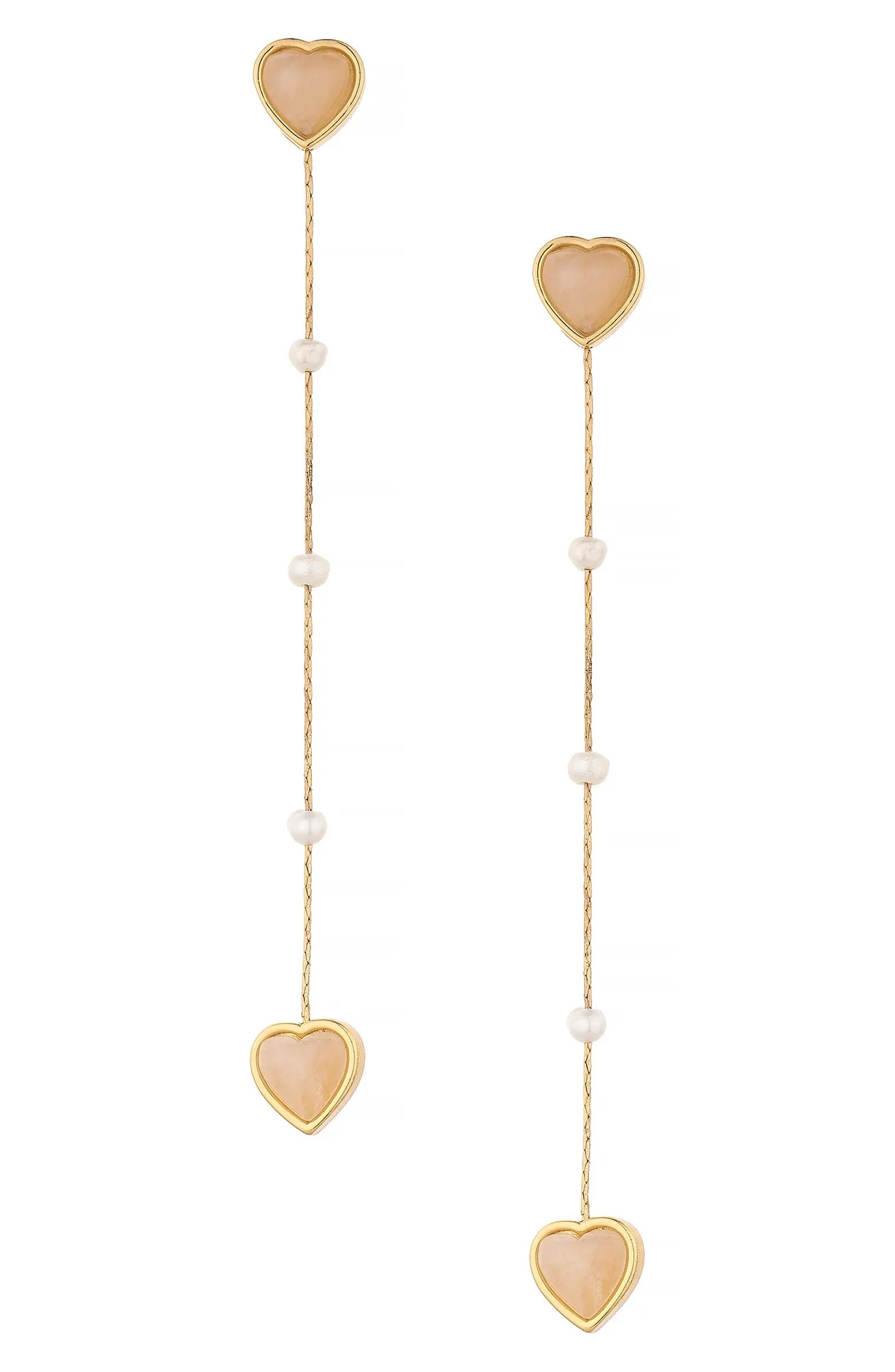 Quartz Heart & Freshwater Pearl Linear Drop Earrings | Nordstrom