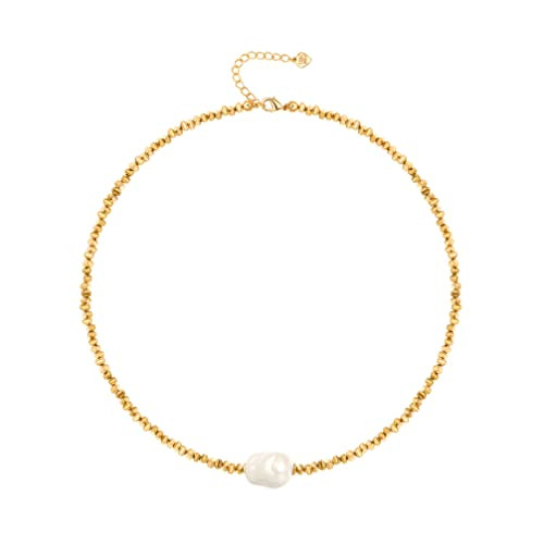 PEARLADA 18k Gold Plated Hematite Beaded Necklace Baroque Pearl Pendant Choker Necklace | Amazon (US)