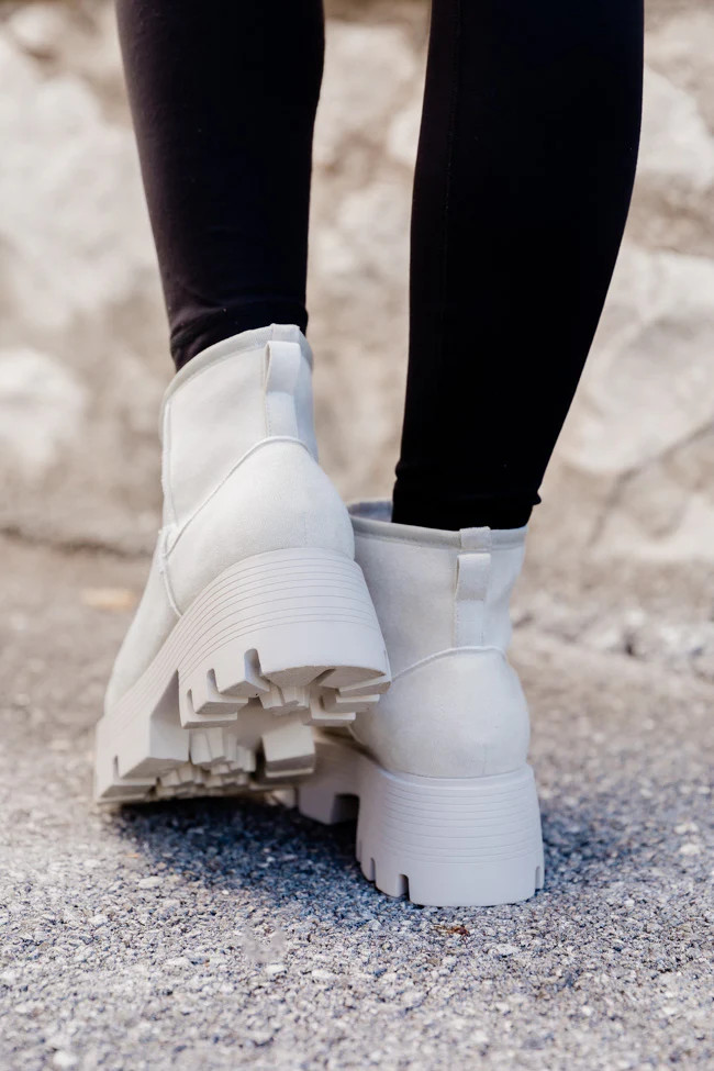 Kate Off White Suede Lug Ankle Bootie | Pink Lily