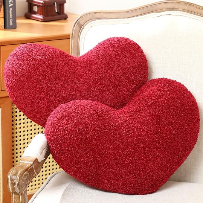 Wenqik 2 Pcs Valentines Heart Shaped Pillow Red Heart Throw Pillows Cardinal Cute Heart Throw Dec... | Amazon (US)