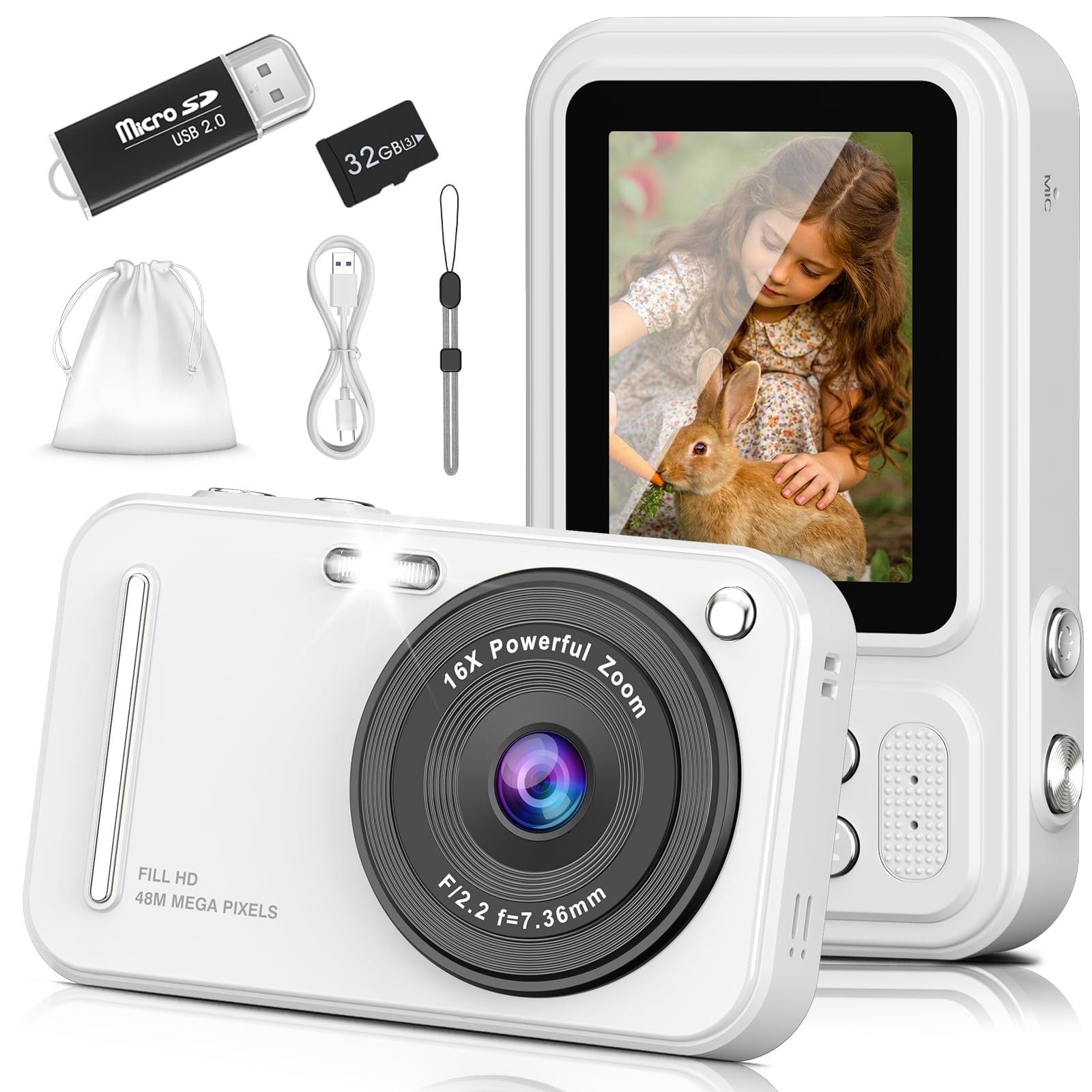 Digital Camera for Kids, 48MP FHD 1080P Point and Shoot Digital Cameras with 16X Zoom Anti-Shake,... | Amazon (US)