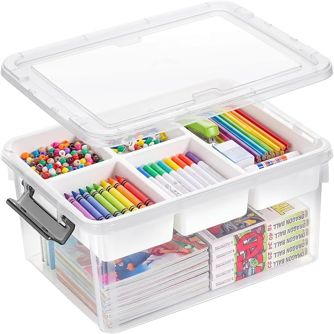 Citylife 17QT Clear Craft Organizers and Storage Box with Removable Tray | Amazon (US)