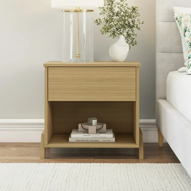 Mainstays Modern 1 Drawer Nightstand, Natural Teak | Walmart (US)