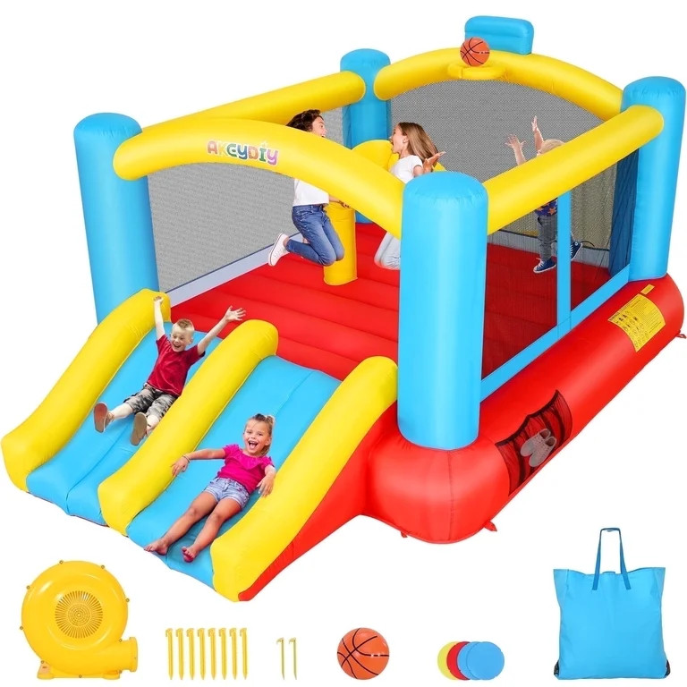 Adnoom Inflatable Bounce House, Children's Indoor/Outdoor Jumping Castle with 470W Blower, Compac... | Walmart (US)