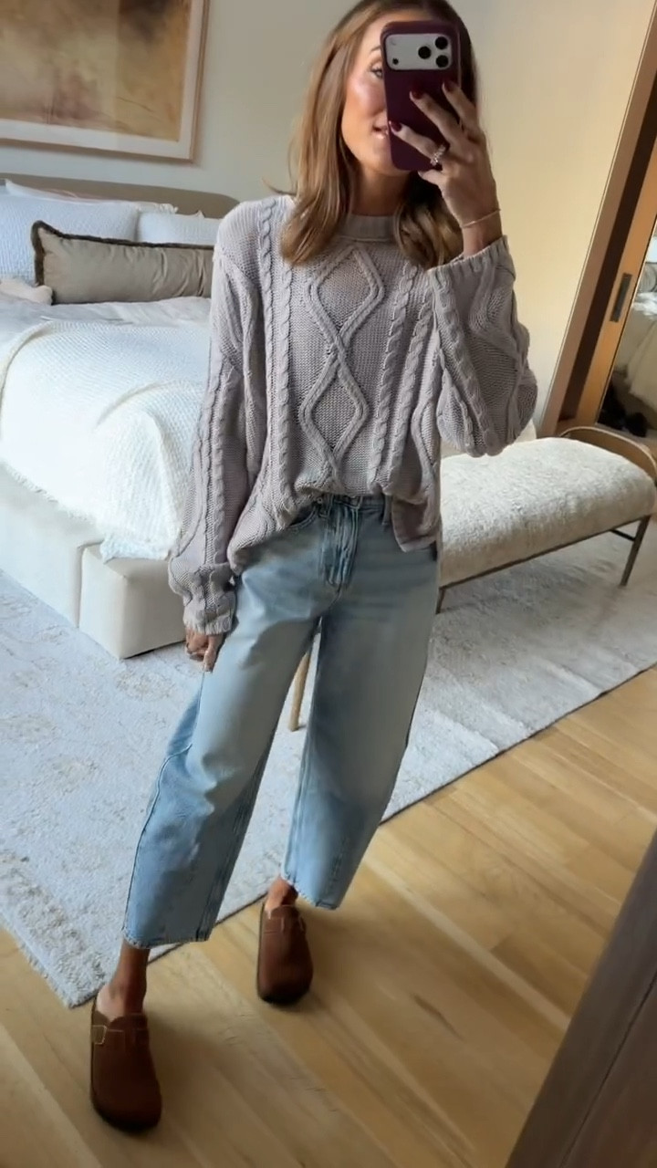 cable knit sweater + barrel jeans both from target and SO good! 😍 wearing a small in the sweater 

#LTKFindsUnder50