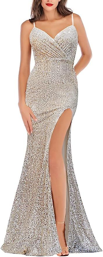 A ARFAR Prom Dress for Women Sphagetti Strap Sequin Party Dress Sexy Split Women's V-Neck Formal ... | Amazon (US)