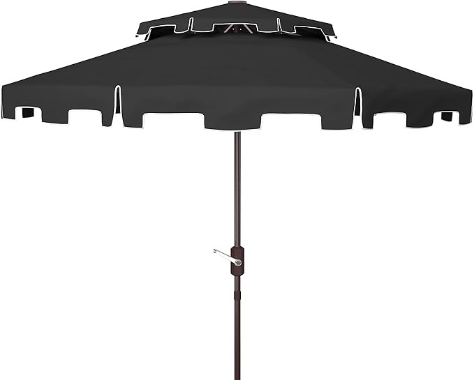 SAFAVIEH 9ft Outdoor Patio Umbrella, Double Top, Zimmerman Collection, Black & White, Crank, Butt... | Amazon (US)