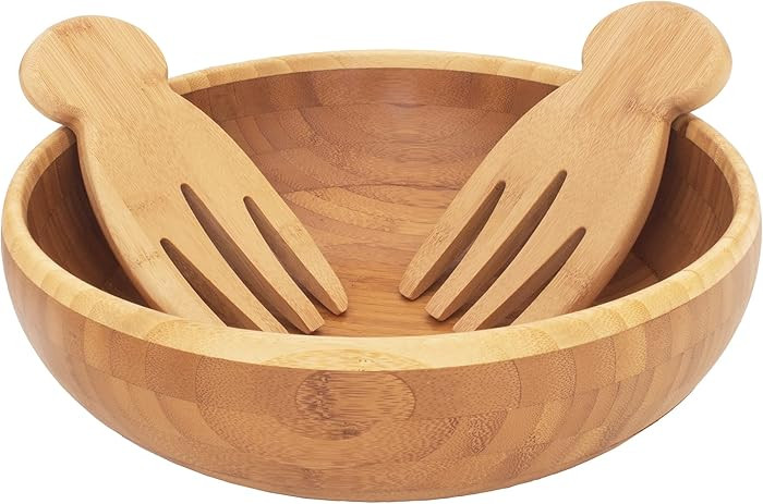 Totally Bamboo Classic Large Bamboo Serving Bowl and Salad Hands Set | Amazon (US)