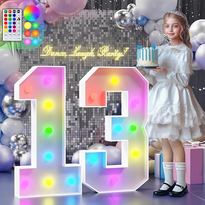 Colorful Marquee Numbers 3FT, Light Up Numbers 13 for 13th Birthday Decoration, 13th Birthday Lig... | Amazon (US)