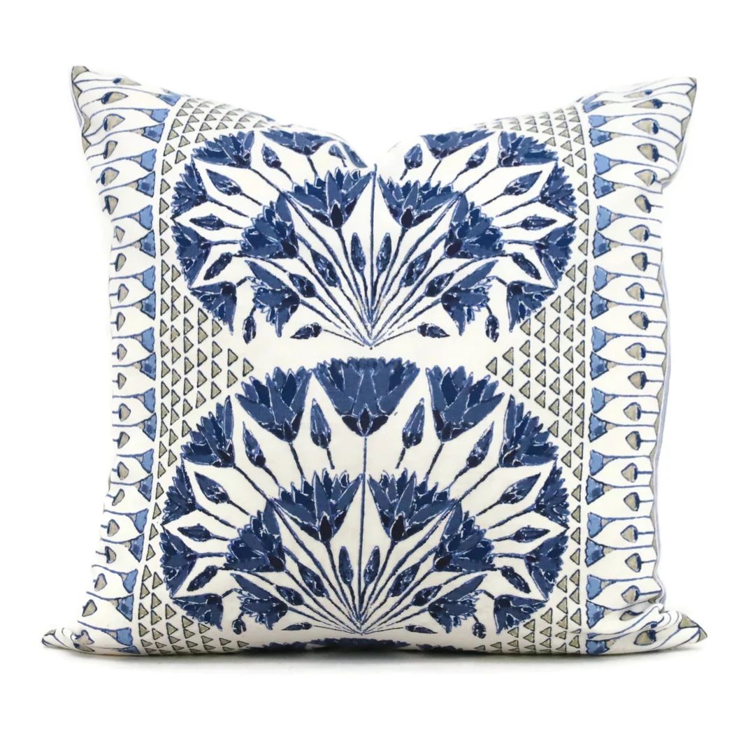 Anna French Cairo Blue Decorative Pillow Cover  18x18, 20x20, 22x22, Eurosham or lumbar Thibaut c... | Etsy (US)