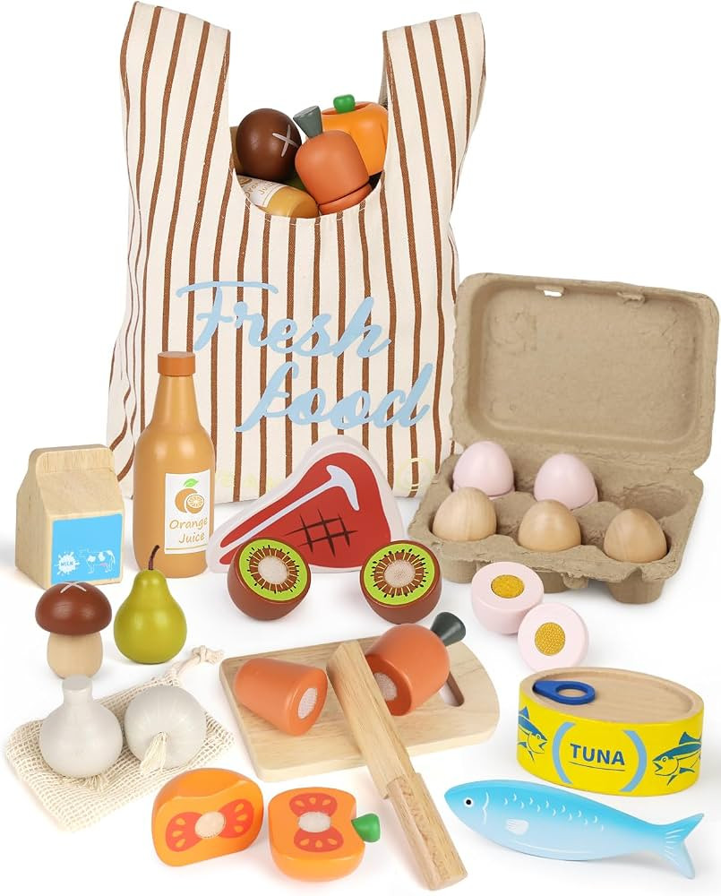 Lehoo Castle Wooden Play Food Sets for Kids Kitchen, Food Toys for Toddlers 3+ Year Old, with Sho... | Amazon (US)