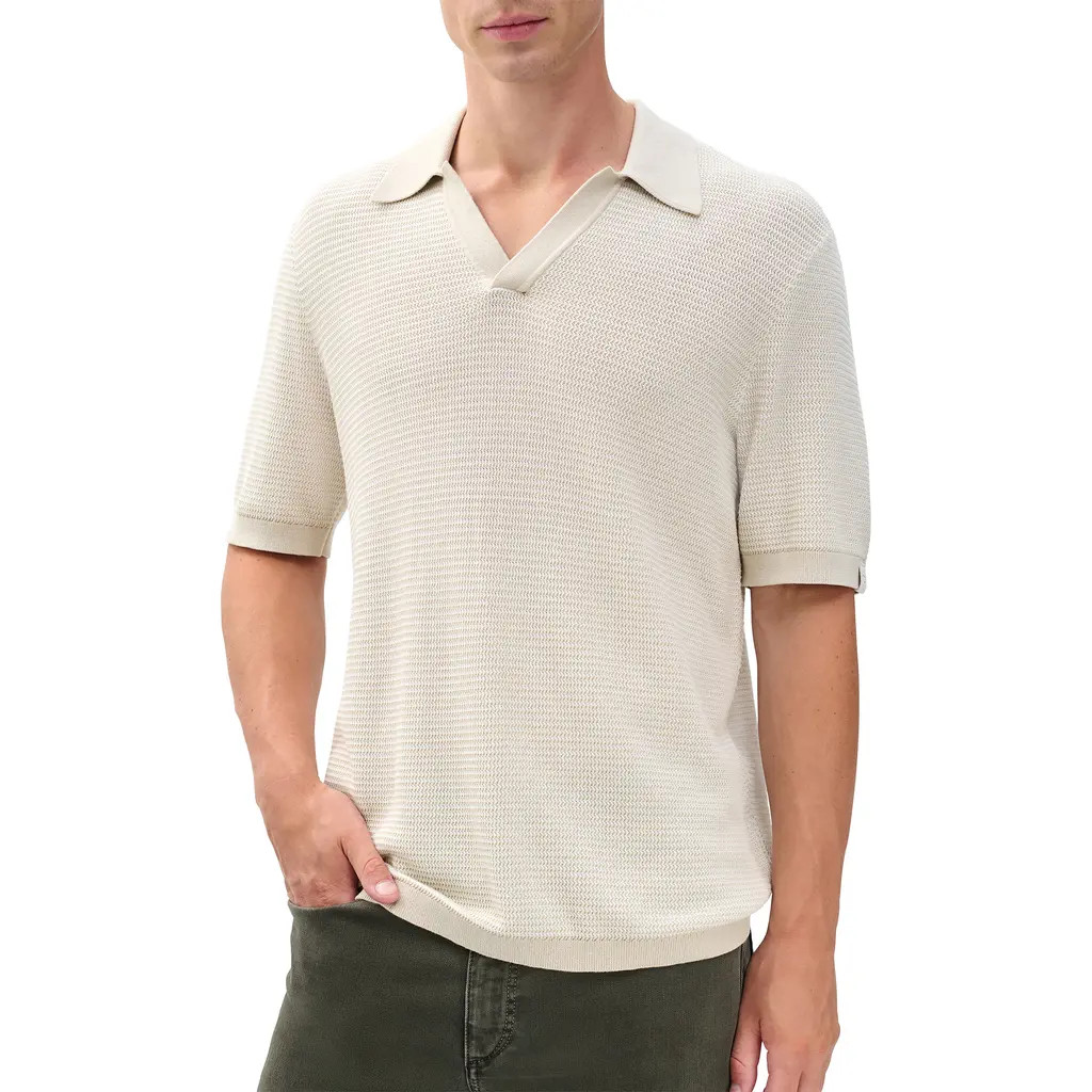 rag & bone Harvey Chevron Johnny Collar Polo in Desert Sand at Nordstrom Rack, Size X-Large | Nordstrom Rack