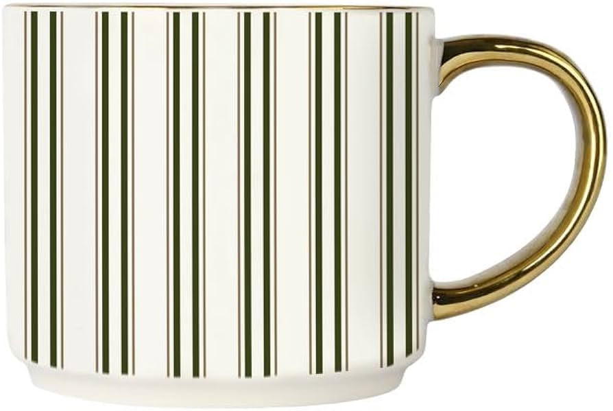 Sweet Water Decor Green Stripe Coffee Mug, 14oz China Christmas Mug with Gold Handle, Large Holid... | Amazon (US)