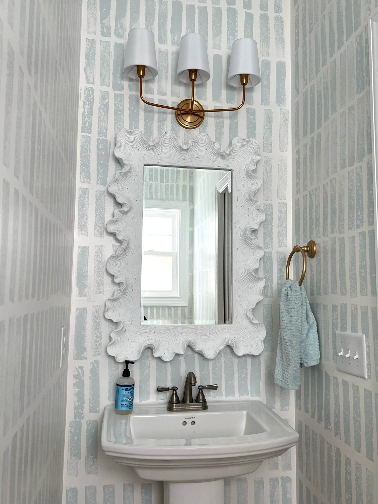 Coastal bathroom! Ballard Design, mirror, blue & white, powder bath.

#LTKhome