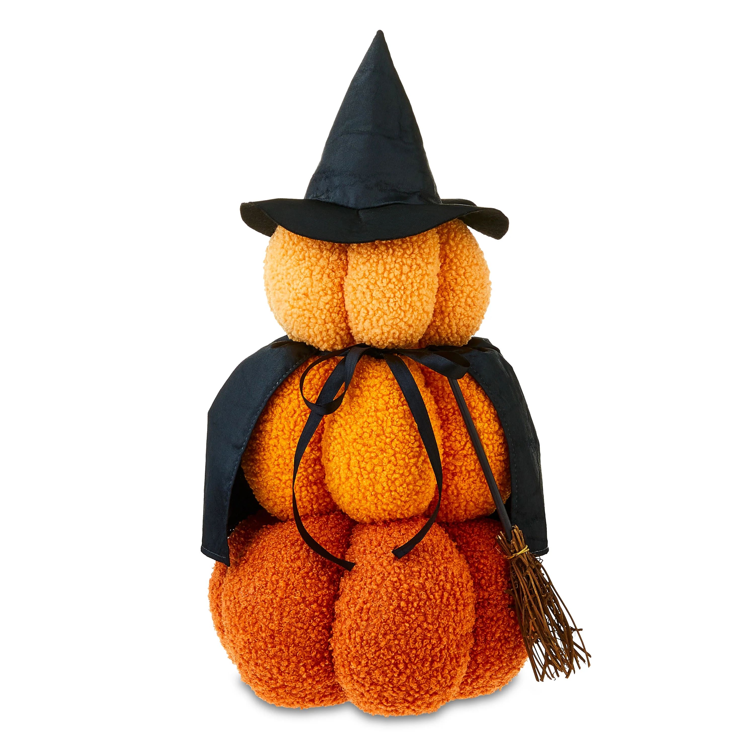 Halloween Orange Plush Pumpkin Stack Witch Decor, 17 in, by Way To Celebrate | Walmart (US)