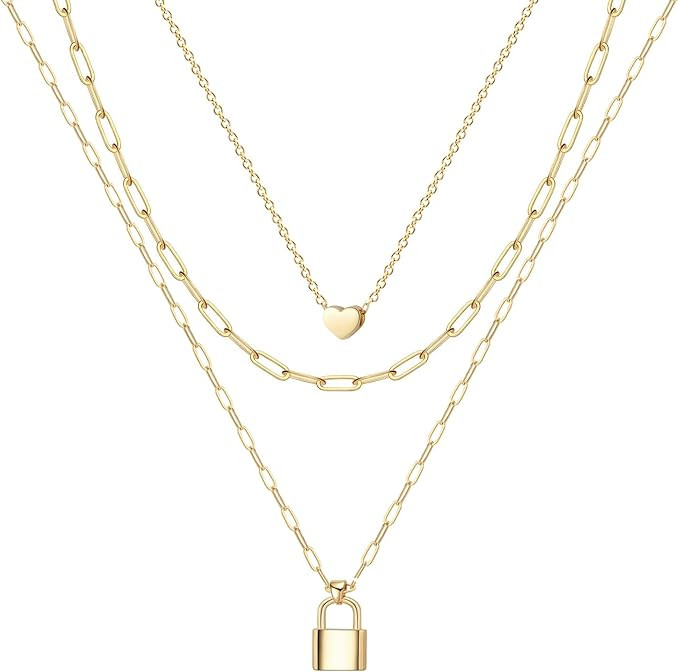 Ava Riley Layered Necklace Dainty Disc Chokers Necklace 14K Real Gold Plated Layering Necklaces J... | Amazon (US)