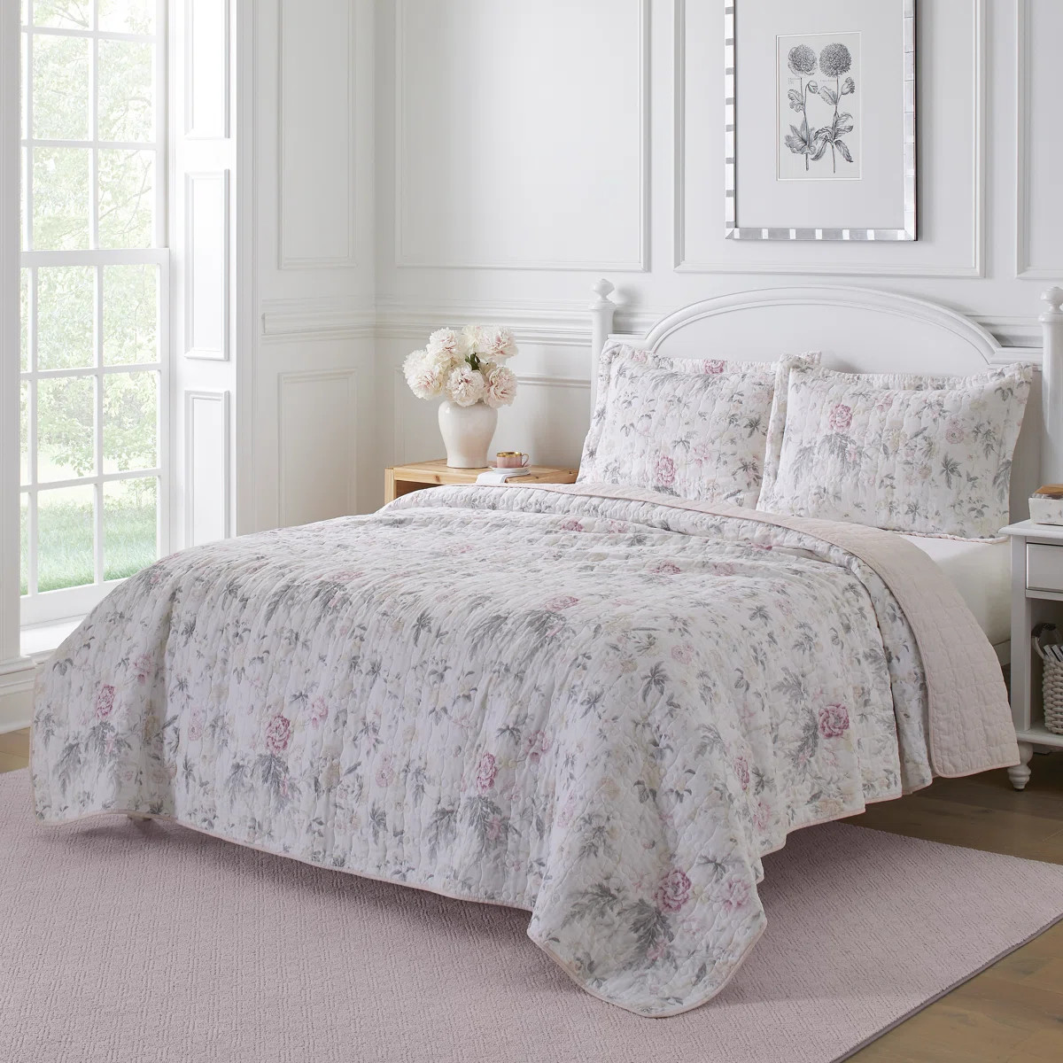 Laura Ashley Breezy Floral Cotton Reversible Quilt Set | Wayfair North America