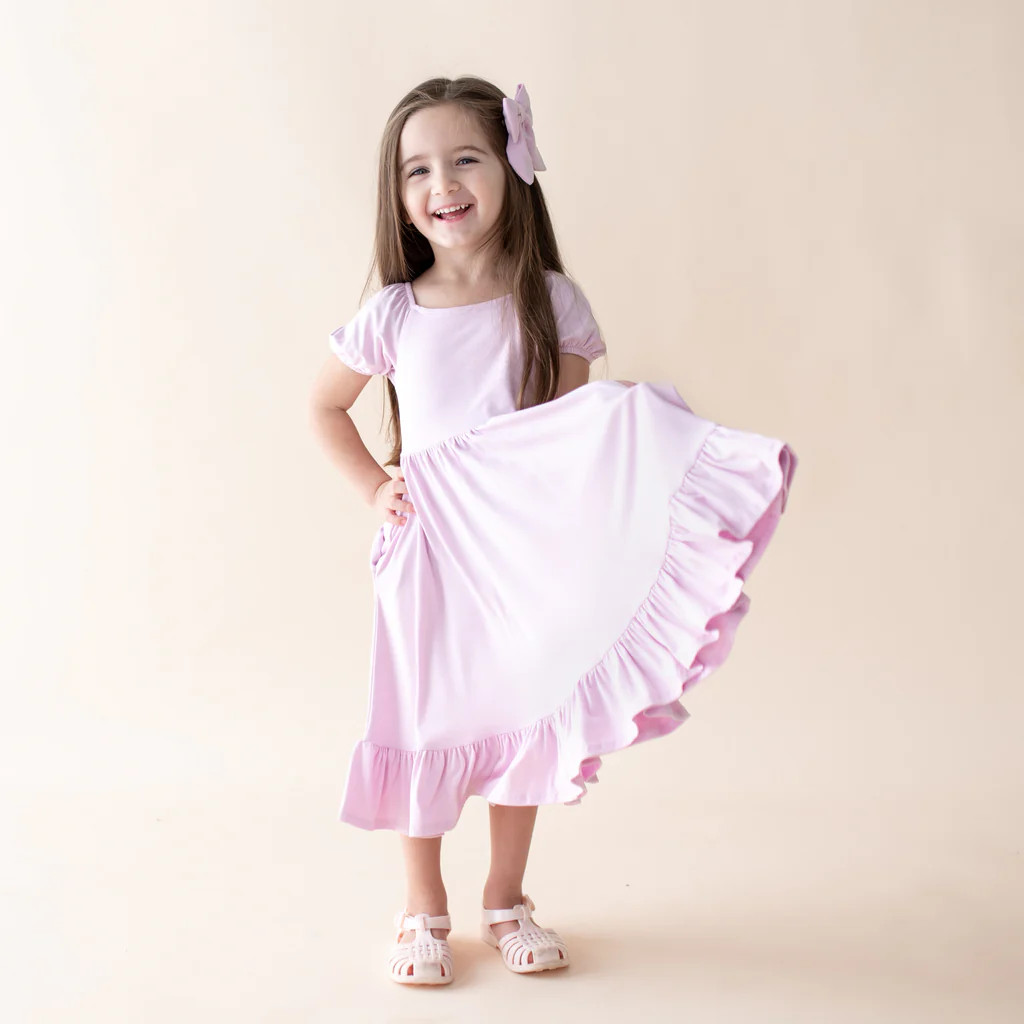 Puff Sleeve Twirl Dress in Thistle | Kyte Baby