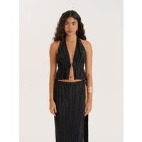 Black Plisse Halterneck Hardware Detail Top- Daisy | 4th & Reckless