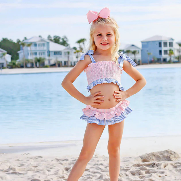 Santorini Pink & Blue Stripe Two Piece Swimsuit | Classic Whimsy