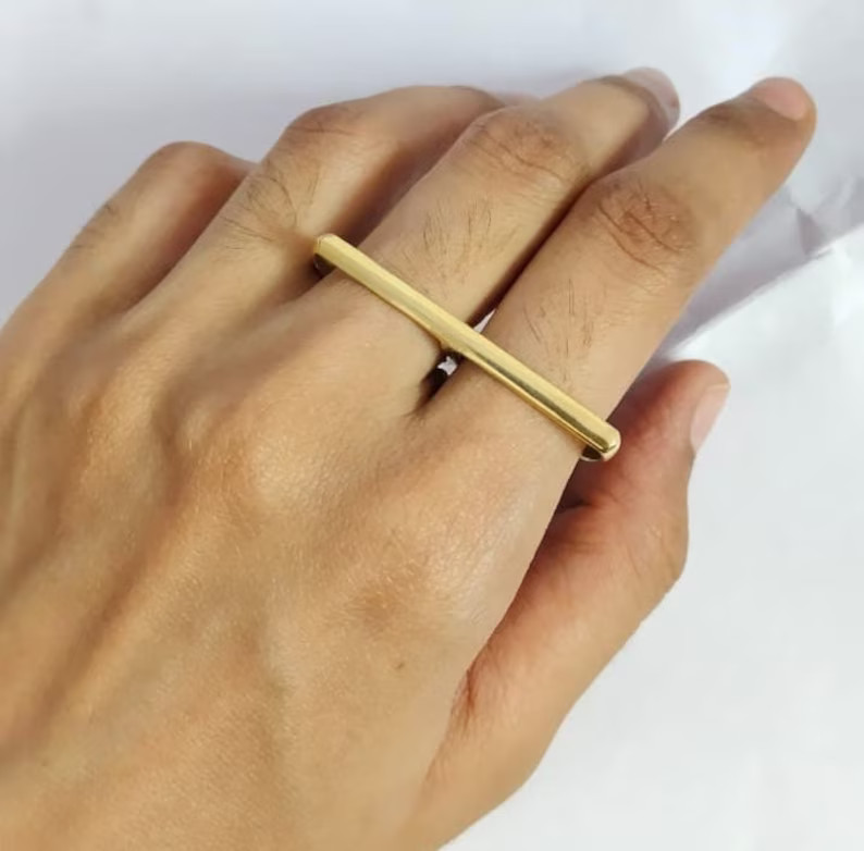 Double Finger Band Ring, Minimal Ring, Double Band Ring, Double Bar Ring, Double Finger Ring, Two... | Etsy (US)