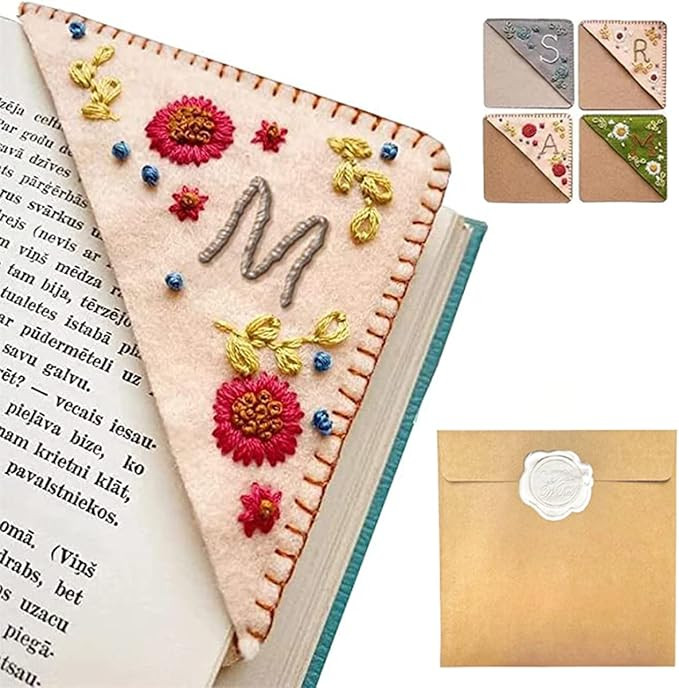 Personalized Hand Embroidered Corner Bookmark, 26 Letters Hand Stitched Felt Corner Letter Bookma... | Amazon (US)