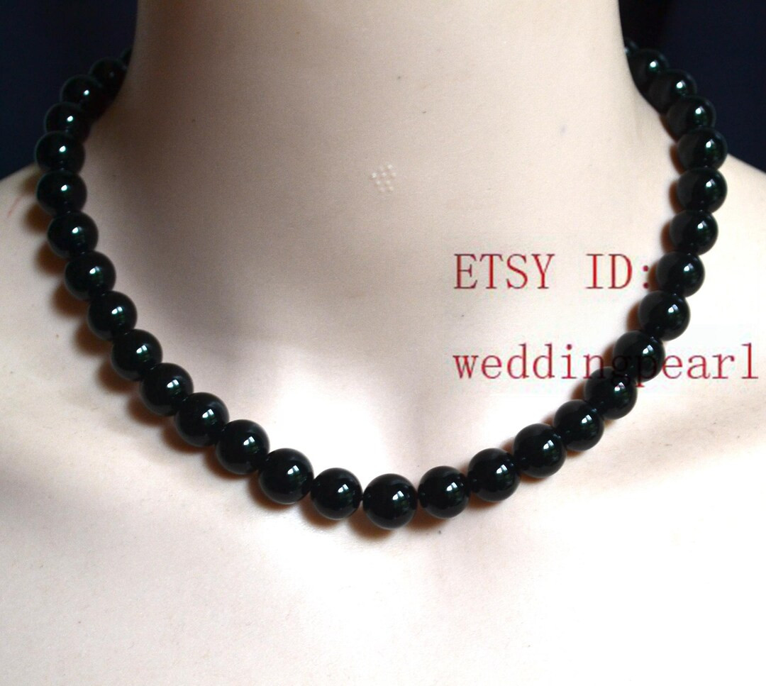 10mm Black Agate Necklace,single Strand Black Bead Necklace,statement Necklace, Women Necklace,re... | Etsy (US)