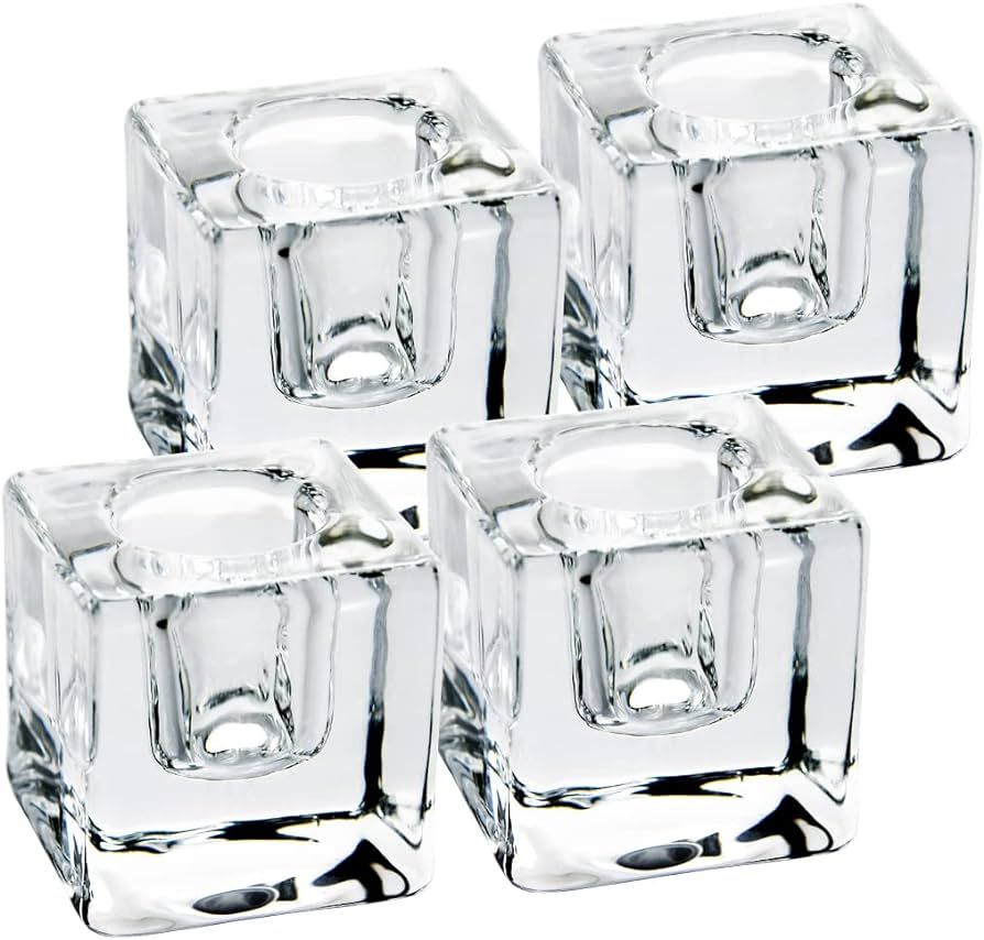 Aglary 4PCS Square Glass Taper Candle Holders for Table Centerpiece. Decorative Crystal Candle St... | Amazon (US)