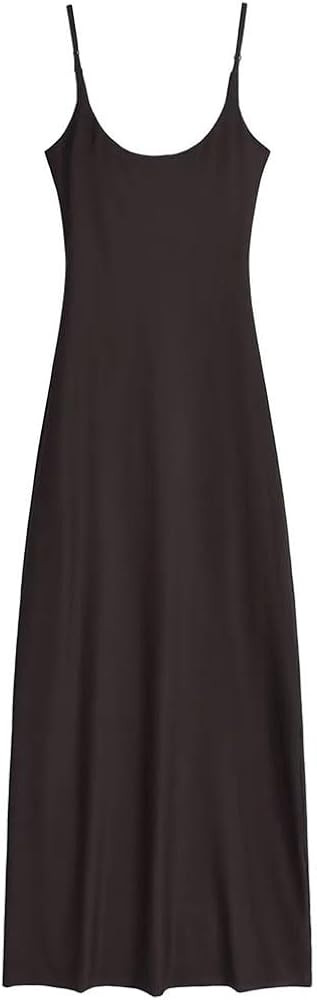 DBFBDTU Women Thin Spaghetti Strap Dress Crew Neck Fitted Long Dress Sleeveless Backless Slip Dre... | Amazon (US)