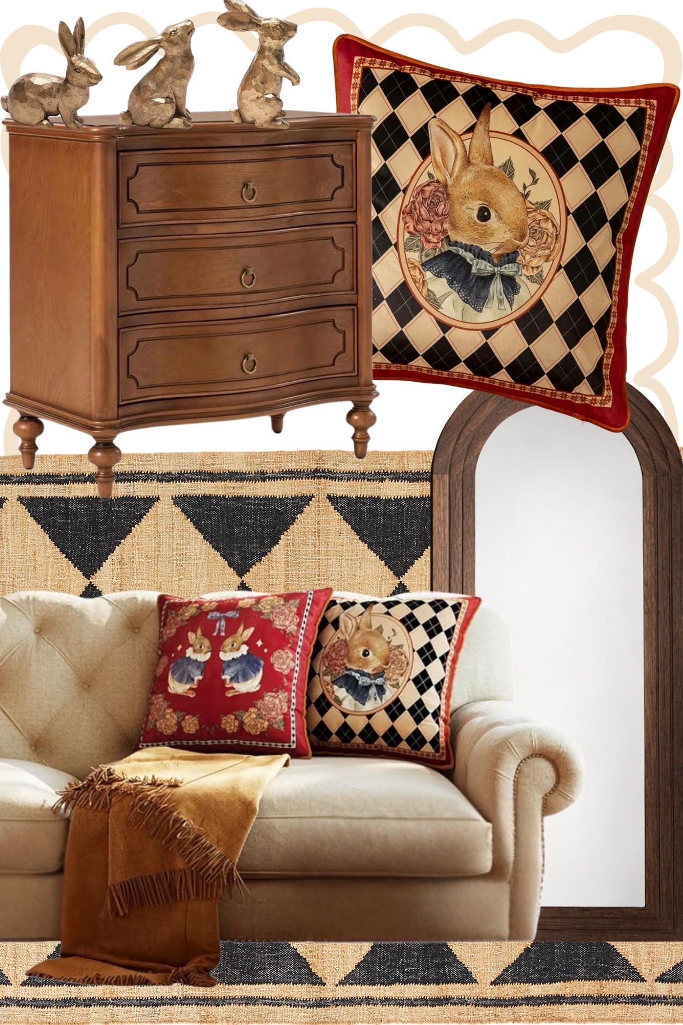 Vintage charm meets cozy cottage style 🐇 These heirloom-inspired bunny pillows paired with warm wood tones and classic patterns create the sweetest Easter-ready living room look. Perfect for adding a little nostalgic spring charm to your home. 

#LTKFinds #Amazonfinds  #GrandmillennialStyle #anthropologiefinds

#LTKHome