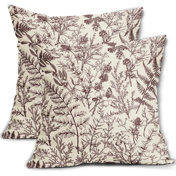 Burgundy Floral Pillow Covers 20x20 Set of 2 Botanical Print Vintage Spring Flower Plant Cream De... | Walmart (US)